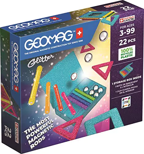 Geomag, Glitter Recycled, Costuzioni Magnetiche Effetto Glitter, 22 pezzi