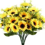 GGISUI 4PZ Fiori Artificiali Esterni Girasoli Finti Girasoli Bouquet Composizioni Fiori Finti Piante Decorazioni per Matrimoni Balconi Cimitero Giardino Interni Tavolo Casa Vaso all'Aperto