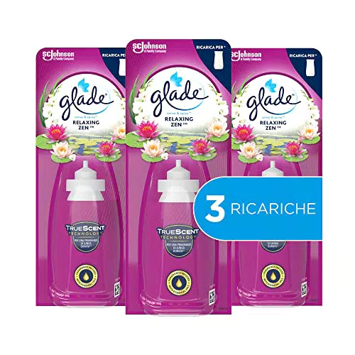 Glade Sense & Spray Profumatore per Ambienti con Oli Essenziali, Fragranza Relaxing Zen, 3 pezzi