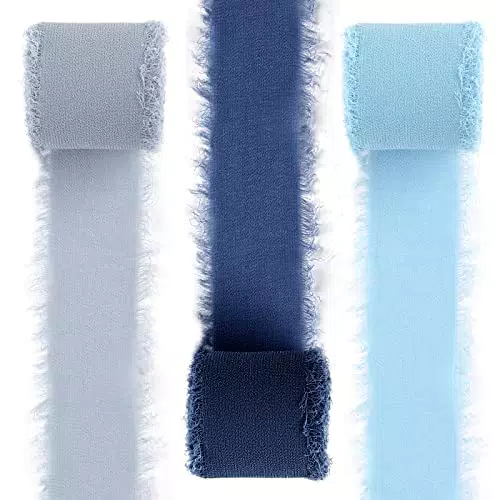 3 Rotoli Di Nastro Chiffon Sfrangiato, Blu Chiaro/Blu Scuro/Grigio