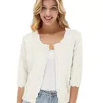 GRACE KARIN Cardigan Elegante Donna Tinta Unita Maniche Corte con Bottoni da Cerimonia da Party Scollo Rotondo Bianco L