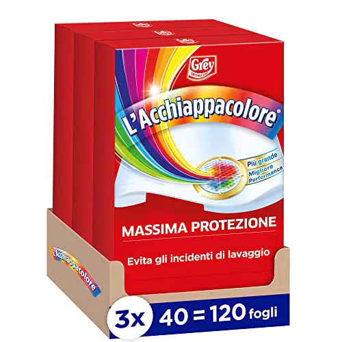 Grey l'Acchiappacolore Fogli Cattura Colore Lavatrice e Anti Sporco, 120 foglietti