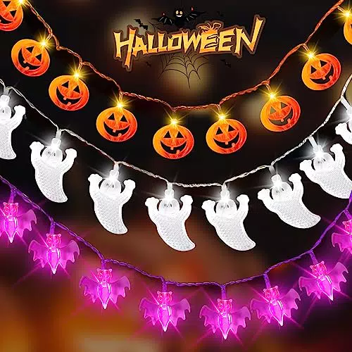Halloween Luci Stringa, 3 PCS Stringa di Fantasmi 20 LED 3M
