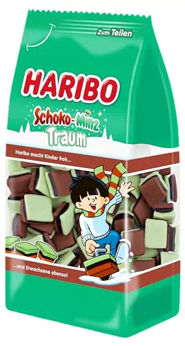 Haribo Schoko-Minz Traum, Caramelle Gommose a Forma di Oggetti Natalizi e al Gusto Menta e Cioccolato