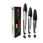HelpCuisine pinze Cucina Professionali Multiuso, Set da 2 pinze di Colore Nero in Acciaio Inox e Silicone termoresistente e inodore