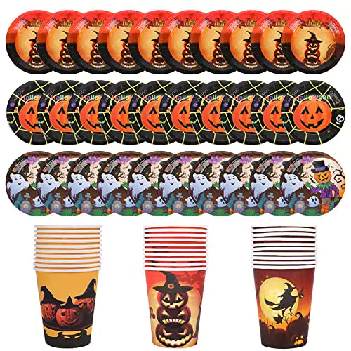 Herefun Set di Stoviglie a Tema Halloween Servizio per 30 Persone