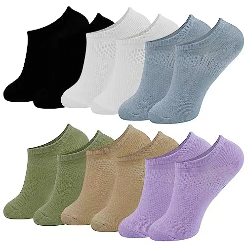 Hileyu Bamboo Trainer Socks 5/6 paia di calzini alla caviglia da donna invisibili antiscivolo calzini sportivi da donna taglio basso calzini ammortizzati per lo sport di corsa dimensioni 4-7