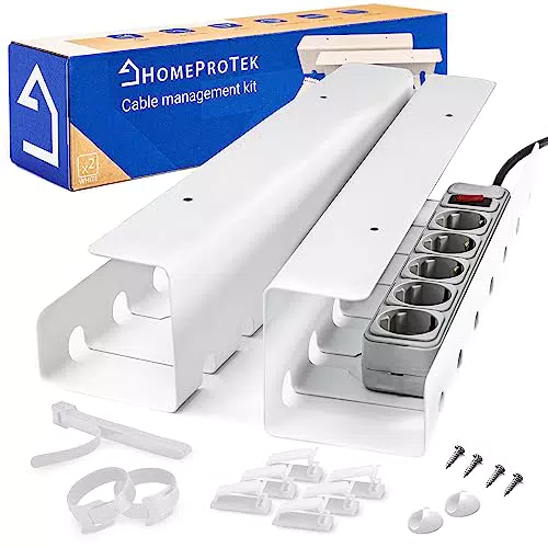 HOMEPROTEK Canalina Passacavi - Vassoio per la gestione e nascondi cavi scrivania - Cable Holder for Cable Management - Porta Cavi Scrivania Set Completo - 2 Portacavi sotto scrivania bianci