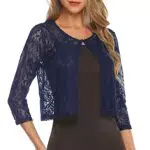 Irevial Coprispalle Donna Maniche a 3/4 Elegante Cardigan Corto in Pizzo Bolero Leggero Shrug Girocollo Estiva con Bottone Blu Navy L