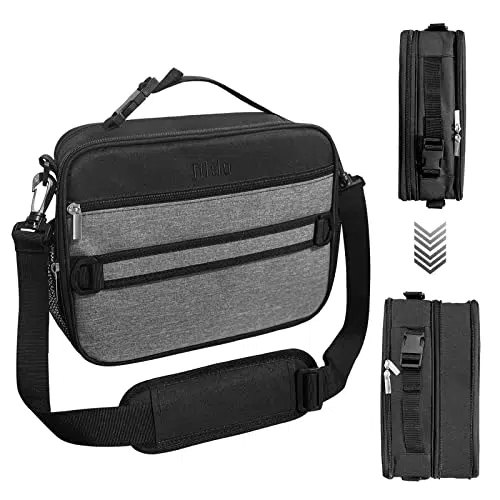 Jiltlu Borsa Termica Porta Pranzo, 10L Espandibile Lunch Box Ragazzi Ragazze Riutilizzabili Lunch Tote Bag Leakproof Portatile con Tracolla Rimovibile per Ufficio Scuola Spiaggia Picnic-Nero Grigio