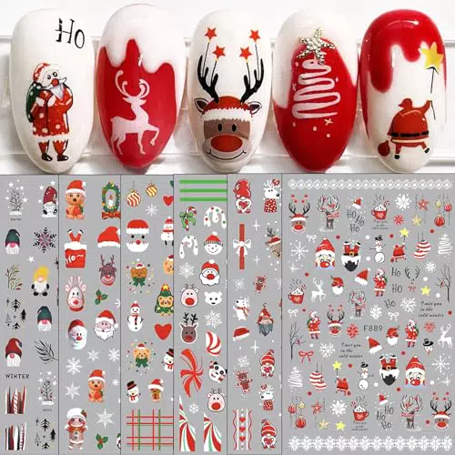 JMEOWIO Natale Adesivi Unghie Nail Art 10 Fogli Stickers Unghie Autoadesivi Decorazioni Unghie Nail Art Disegni