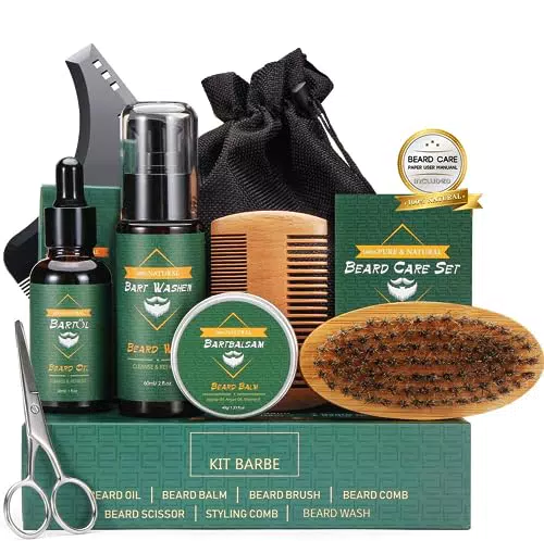 Kit Barba per Uomo 9 in 1 Kit per La Cura della Barba - Kit Cura Barba Completo con Olio Barba