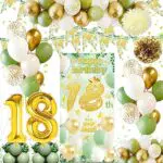Kiyiusan 18 Anni Palloncini Compleanno Verde Ragazza 18 Anni Decorazioni Palloncini Oro Verde 18 Anni Bandiera del Triangolo