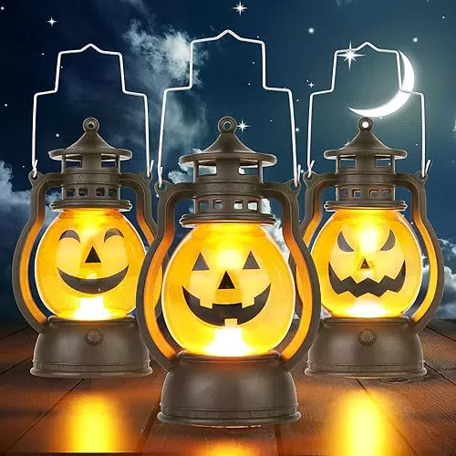 Lanterne di Zucca di Halloween: 3 Pezzi Portatili LED Lanterne a Candela