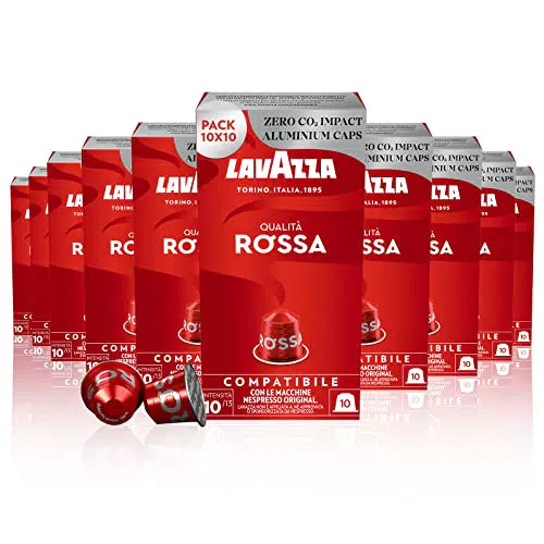 Lavazza, Qualità Rossa, 100 Capsule di Caffè in Alluminio Compatibili con Macchine Nespresso Original