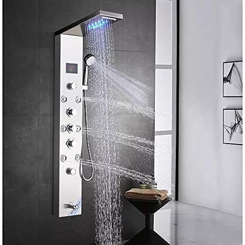 LED Colonna Doccia Idromassaggio Pannello Doccia Set con 5 Funzioni in 304 Acciaio Inox