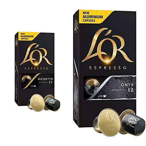 L'Or - Capsule Caffè Espresso Ristretto - 100 Capsule in Alluminio - Intensità 11 - Compatibili con Macchine Nespresso & - Capsule Caffè Espresso Onyx - 100 Capsule in Alluminio - Intensità 12