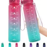 Lunidry 1 Litro Borraccia Sportiva con Cannuccia & Indicatore del Tempo Motivazionale