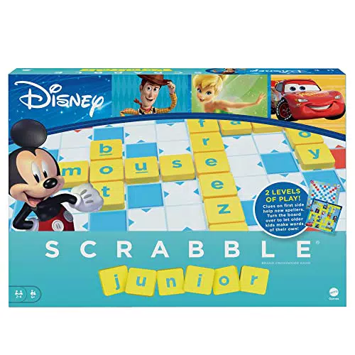 Mattel Games - Scrabble Junior Disney, Il Gioco delle Parole Crociate con 2 Giochi in 1
