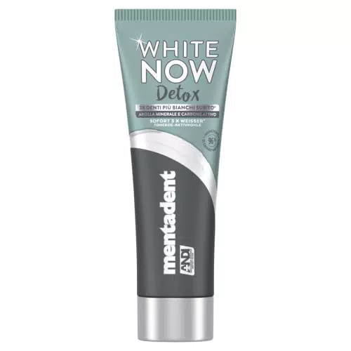 Mentadent Dentifricio White Now Detox Carbone, Dentifricio Carbone Attivo Sbiancante