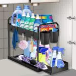 MROOYI Organizer Cucina, 2 Livelli Organizer Sottolavello Cucina con 2 Tazza Appesa e 4 Ganci