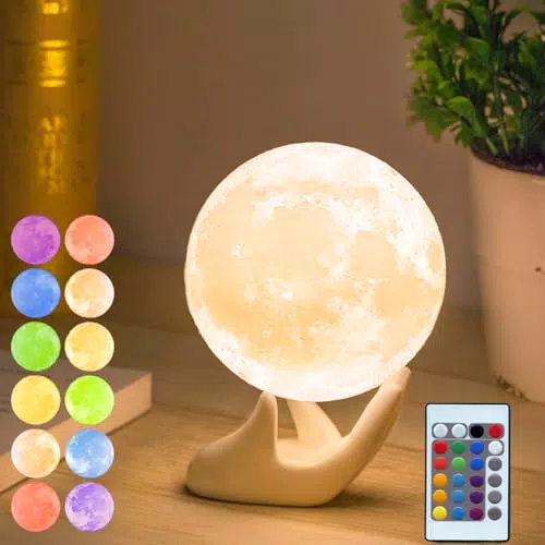 Mydethun 16 colori 9cm Moon lampada luna luce notturna per bambini regalo per donne di ricarica con telecomando USB touch control e luminosità
