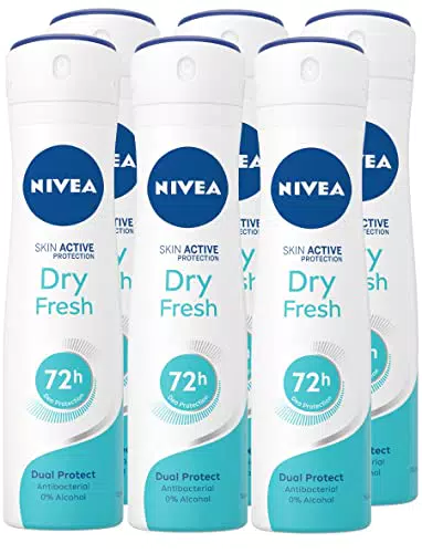 NIVEA Dry Fresh Spray Deodorante 6 x 150 ml, Deodorante spray con formula Dual Active