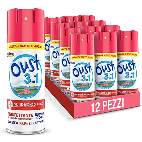 Oust 3 in 1 Spray Elimina Odori Disinfettante per Tessuti d'Arredo e Superfici