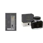 PARKER Jotter Duo Set con Penna a Sfera e Penna Stilografica in Acciaio Inox con Finiture in Oro & flacone di inchiostro