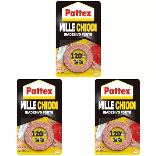 Pattex Millechiodi Tape, nastro biadesivo extra forte, 3 pezzi