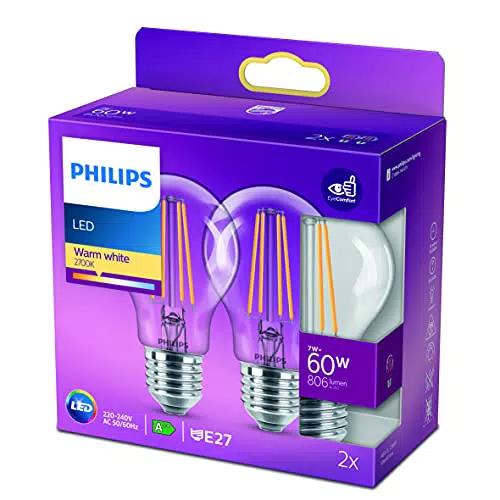 Philips Lampadina LED Goccia Filamento, 2 pz, 7W, attacco E27