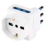 POLY POOL, PP2368S Adattatore Presa Tripla Salvaspazio con Spina Grande - Adattore Presa Multipla Spaziozero - 2 prese Italiane 10A/16A + Presa Schuko P30 - Adattatore Ideale Per Spazi Stretti