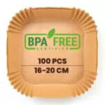 PORTENTUM Carta forno per friggitrice ad aria 100 pezzi Food-Grade BPA Free 16x16x4