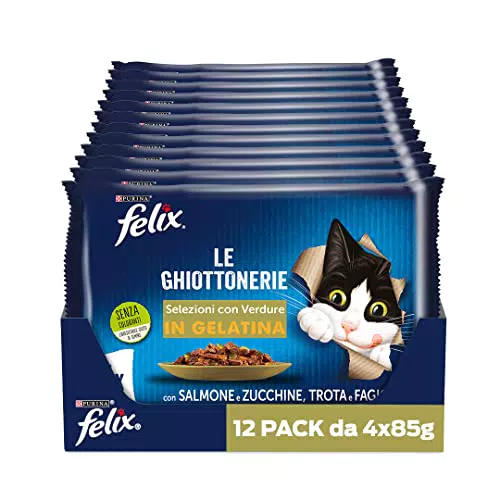 Purina Felix Le Ghiottonerie Cibo Umido per Gatti con Salmone e Zucchine e con Trota e Fagiolini