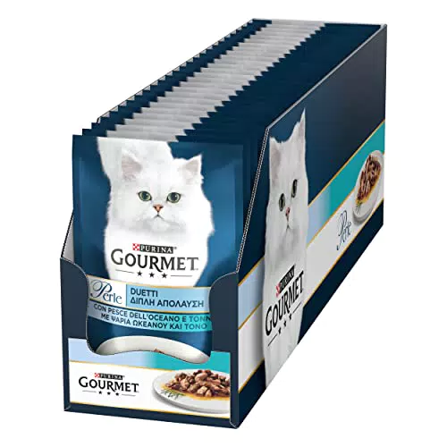 Purina Gourmet Perle Duetti di Mare Umido Gatti con Pesce Dell'Oceano e Tonno