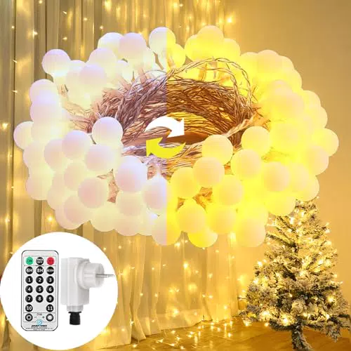 Qedertek Luci Albero di Natale 15M 120 LED Catena Luminosa con Pallina