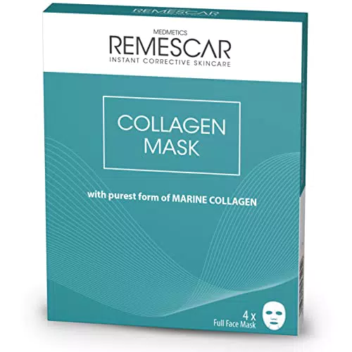 Remescar Maschera Viso Idratante al Collagene - 4 Maschere viso in Tessuto per un’Idratazione Profonda della Pelle - con Collagene Marino - Anti-Età e Ringiovanente - Adatta a Tutti i Tipi di Pelle