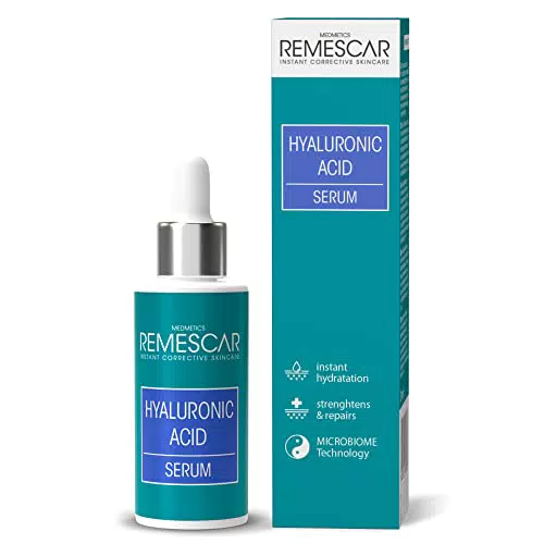 Remescar Siero Viso Acido Ialuronico Viso 30ml - Azione Antirughe e Antietà - Acido Ialuronico Puro - Siero Idratante Ideale Come Crema Contorno Occhi Antirughe e Occhiaie