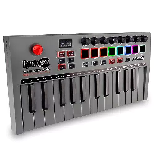 RockJam Go 25 Key USB & Bluetooth MIDI Keyboard Controller con 8 Drum Pad Retroilluminati