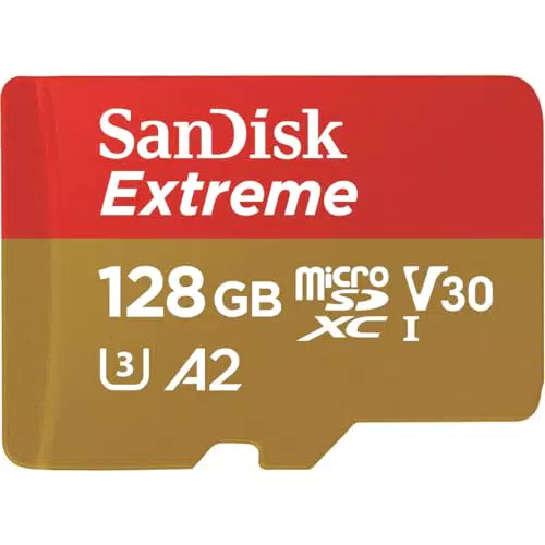 SanDisk Scheda microSDXC Extreme da 128 GB per Action Cams e Drones + adattatore SD + RescuePRO Deluxe