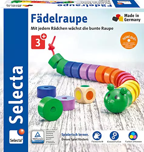 Selecta - Gioco con bruco e dadi, da infilare, in legno