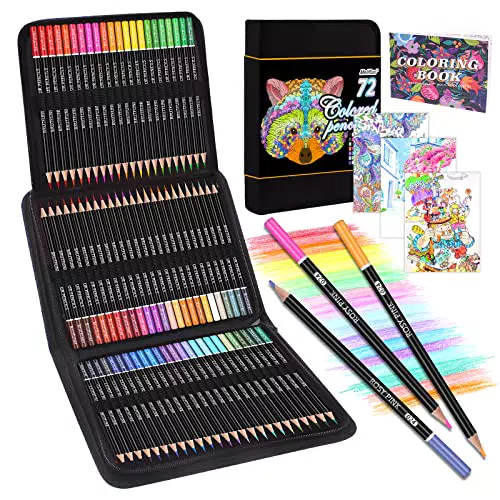 Set di 72 Matite Colorate, Set Matite da Disegno con Borsa Nera Con Cerniera Portatile per Adulti e Artisti che Fanno Schizzi