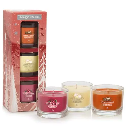 Set regalo Yankee Candle, 3 candele votive profumate e piene di firma