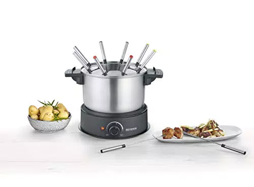 SEVERIN FO 2470 Set fonduta 1, 4 L da 1500 Watt, Kit fonduta elettrica con 8 forchette colorate