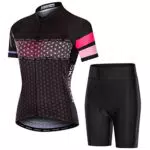 SKYSPER Completo Ciclismo Donna, Set Abbigliamento Ciclismo Traspirante Maglia Manica Corta + Pantaloni 3D Imbottito Completo Bici per Ciclista Estate