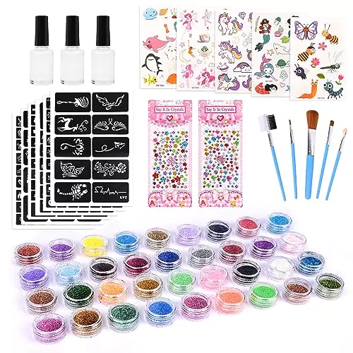 Sterneer Kit di Tatuaggi per Ragazze, Set di Tatuaggi Temporanei con Glitter