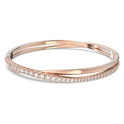 Swarovski Twist Bracciale Rigido, Placcato in Tonalità Oro Rosa Lucido con Delicati CristalliSwarovski