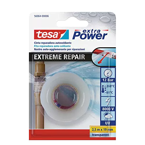 tesa Extra Power Nastro per Riparazioni Estreme - Nastro autoagglomerante per riparazioni di cavi e tubature - Per uso interno ed esterno - Colore: Transparente - 2