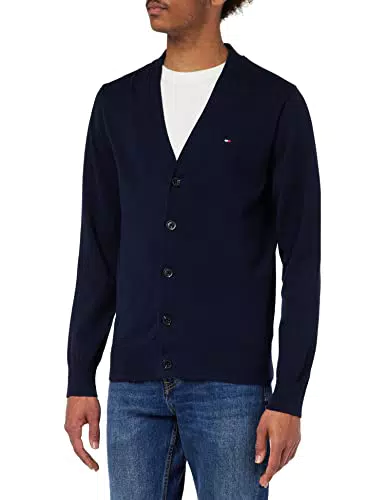 Tommy Hilfiger Cardigan Uomo con Chiusura con Bottoni, desert sky, XS