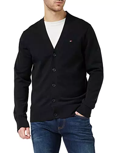 Tommy Hilfiger Cardigan Uomo con Chiusura con Bottoni, nero, M